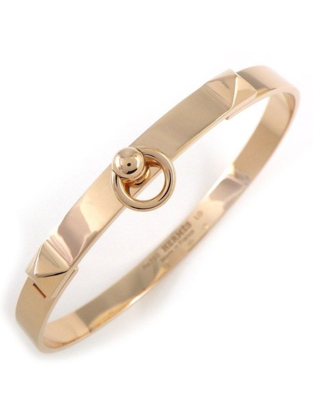 Hermes Bangle Collier de Chien PM Pyramid Medallion 18K Pink Gold #lg Bracelet